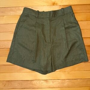 Zara Dark Green Linen Women's Shorts